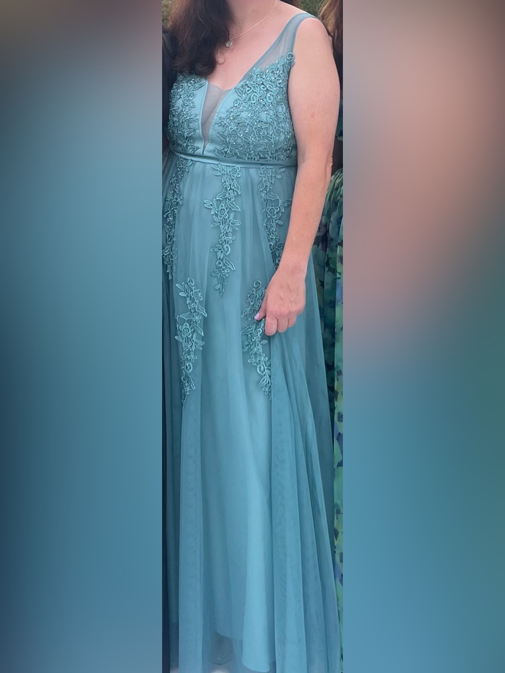 Ever Pretty Teal Lace Appliqué Maxi Dress